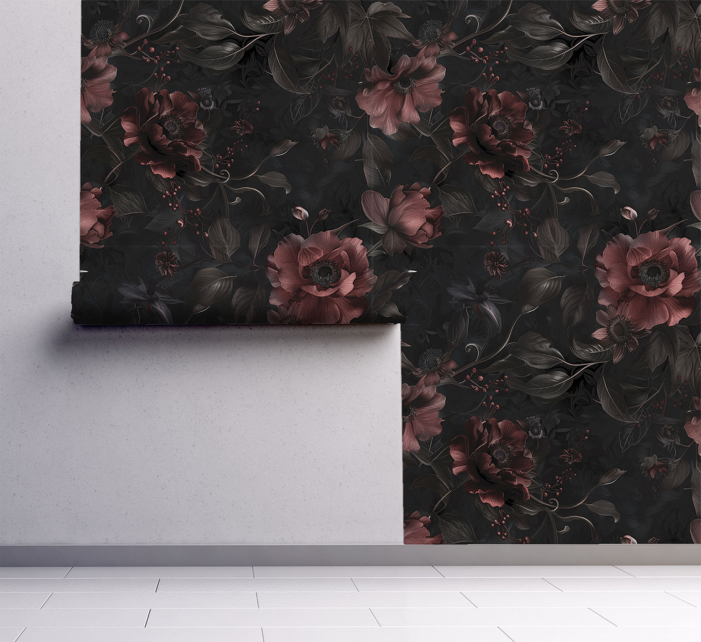 Red Blooms - Dark Gothic Floral Wallpaper