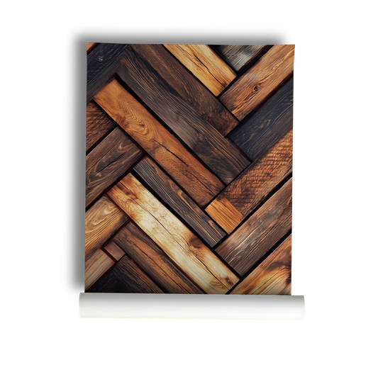 Warm Herringbone - Wood Panel Peel And Stick Wallpaper