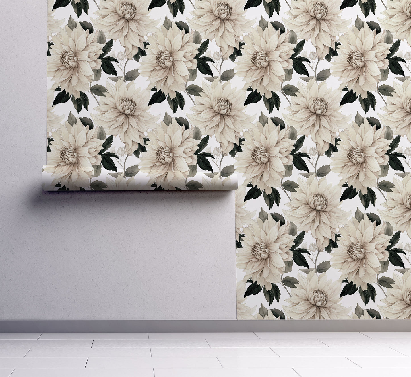 Floral wallpaper on wall