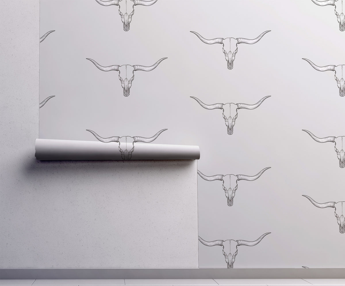 Longhorn Skull - Neutral Western Wallpaper