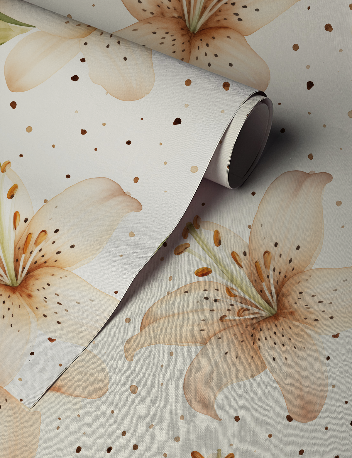 Peaches and Cream Lily Terrazzo - Watercolor Flowers Wallpaper