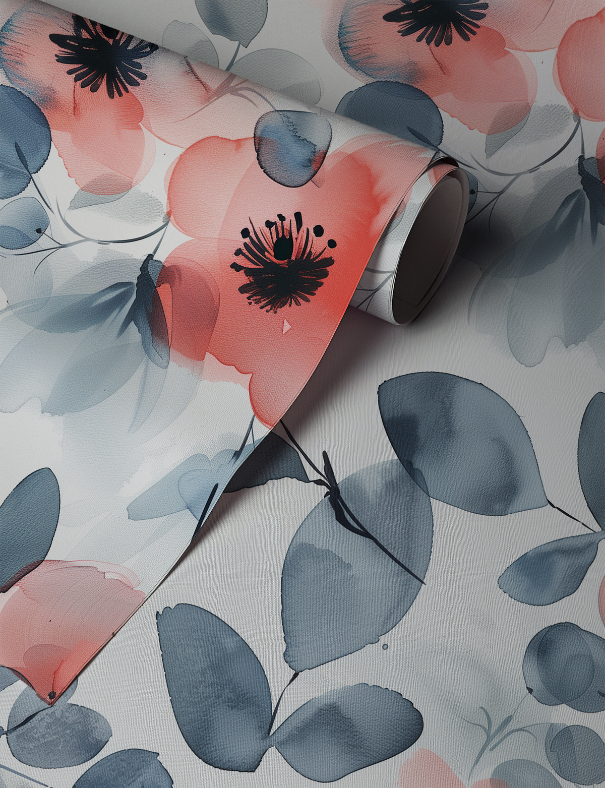 blue watercolor floral wallpaper up close