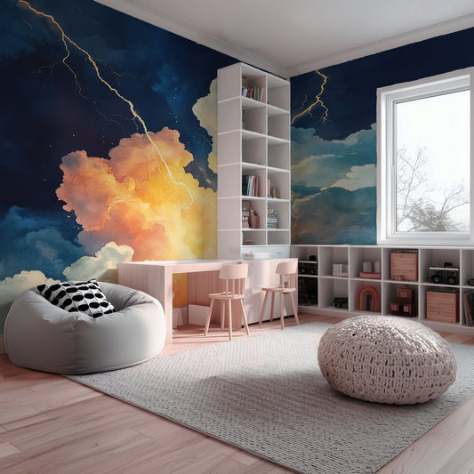 Dark Moody Celestial Sky peel and stick wallpaper mural