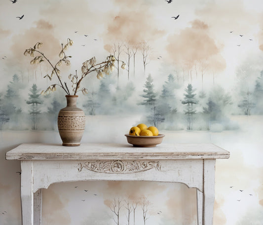 Solitude - Soft Neutral Watercolor Forest Wallpaper