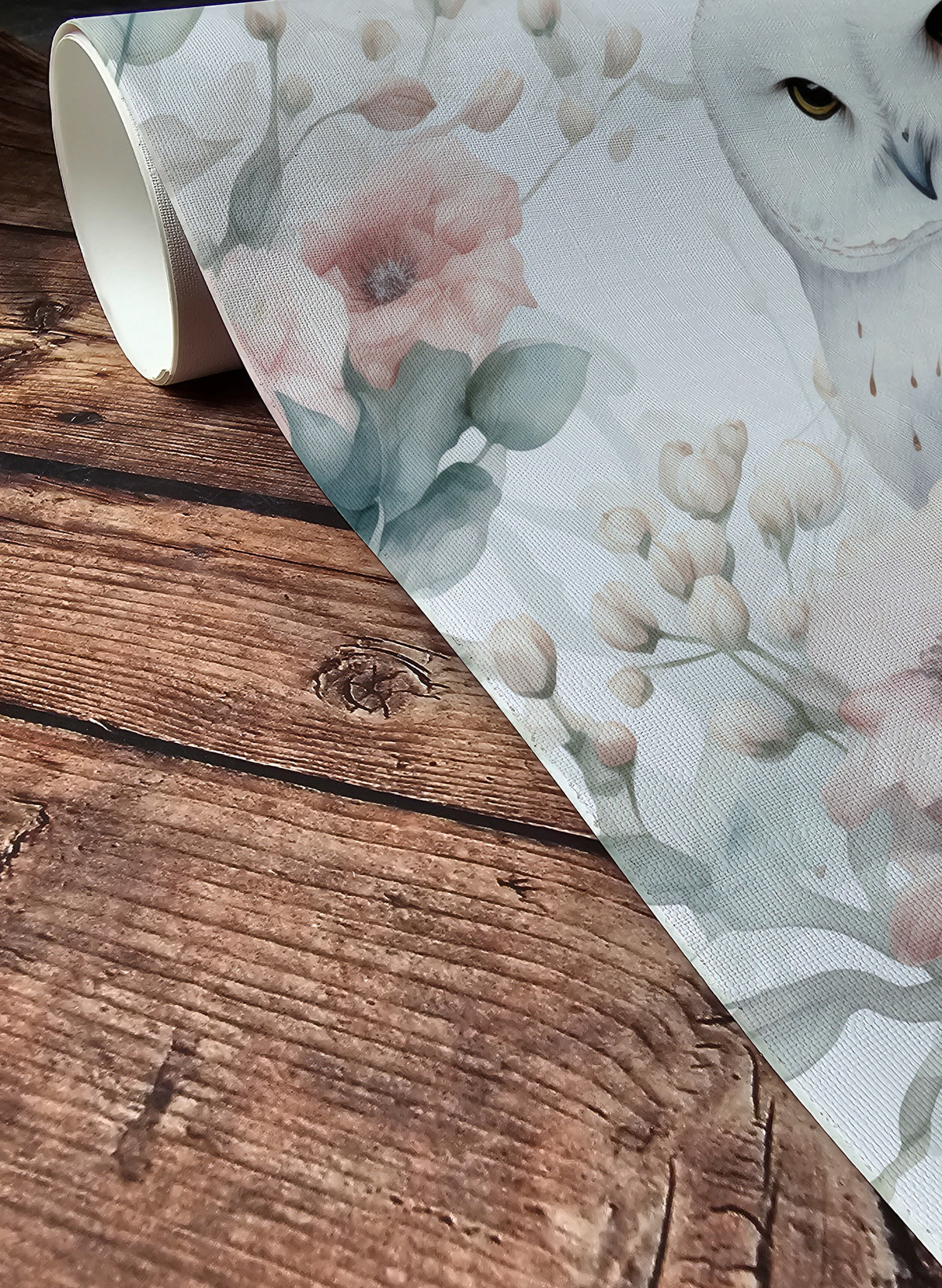 Snowy Owl and Blush Floral - Pink Floral Watercolor Wallpaper