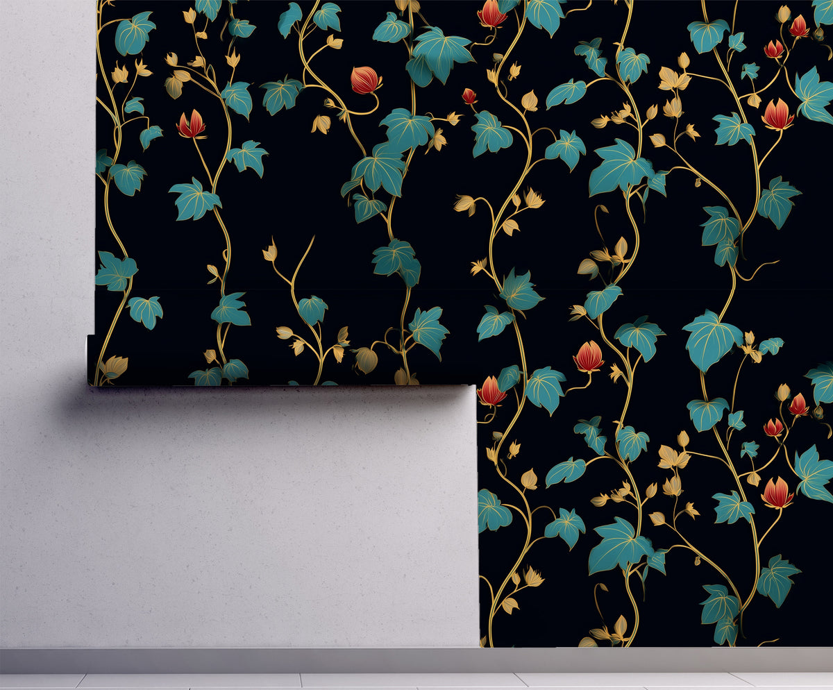 Folkloric Vines – Dark Botanical Peel and Stick Wallpaper