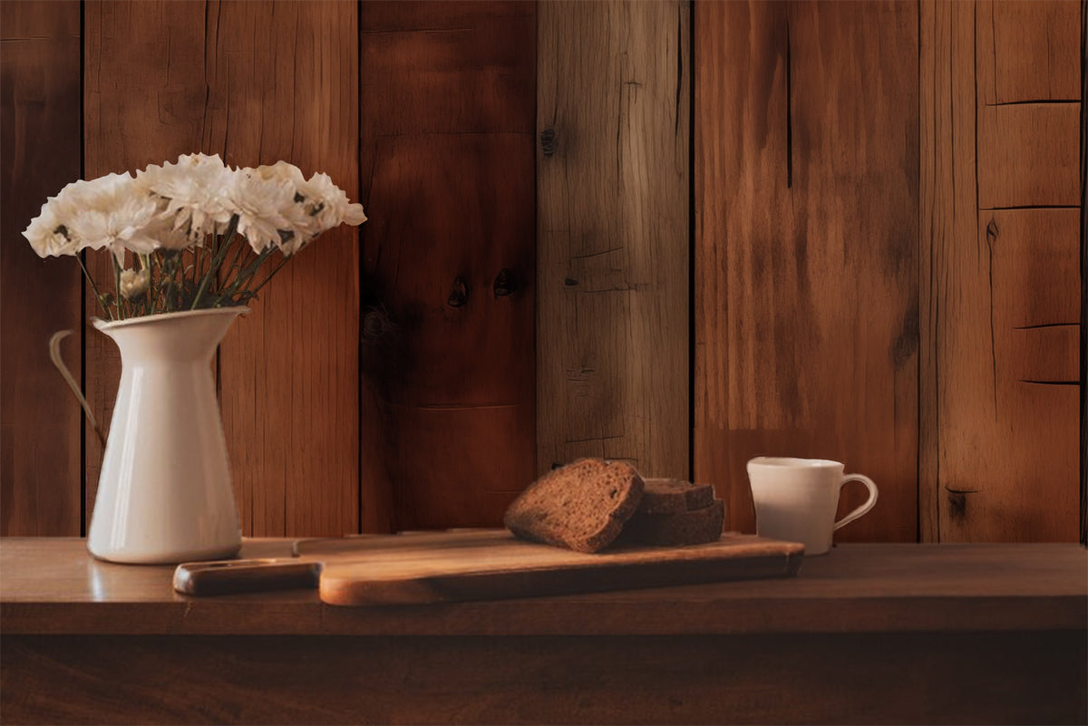 Vertical stripe wooden panel peel and stick wallpaper for kitchen