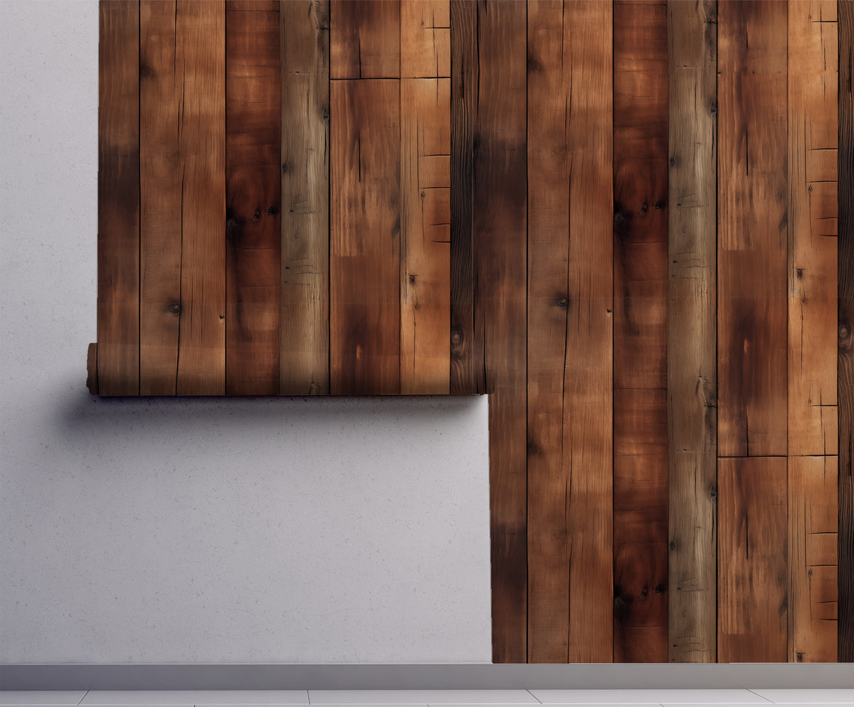 Vertical wooden panel peel and stick wallpaper