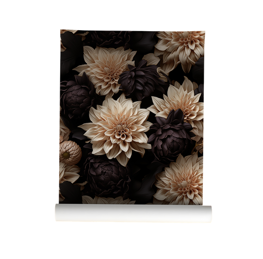 The Dance of the Dahlia - Dark Moody Floral Wallpaper