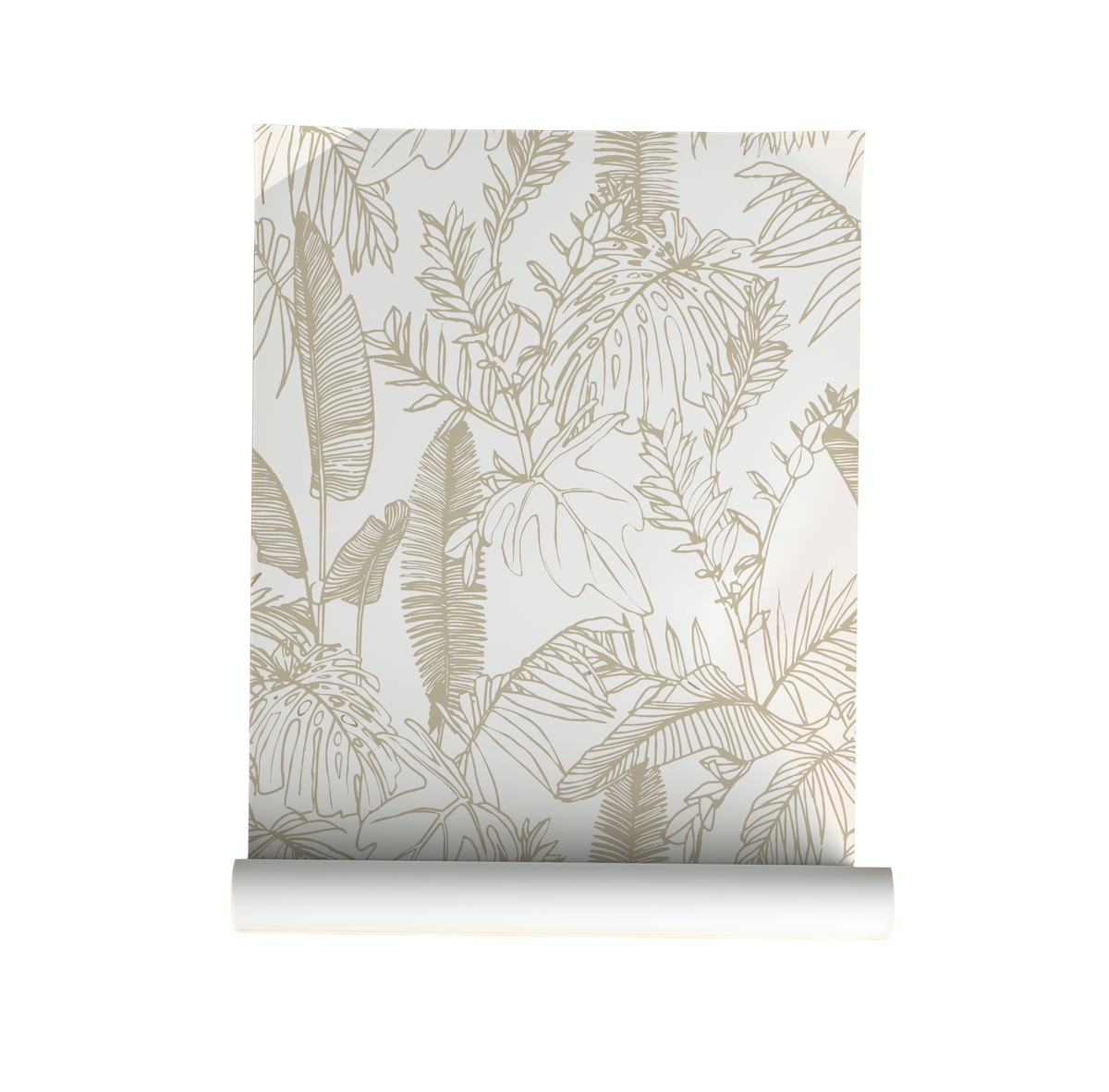 lined white and gold tropical botanical leaf peel and stick wallpaper