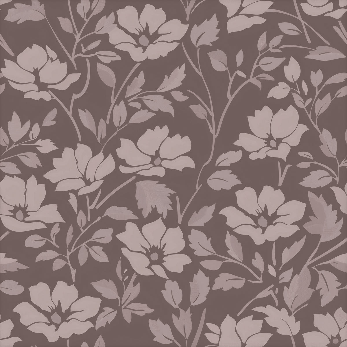 vintage floral wallpaper with soft blush flowers and leafy vines on a dusty mauve background