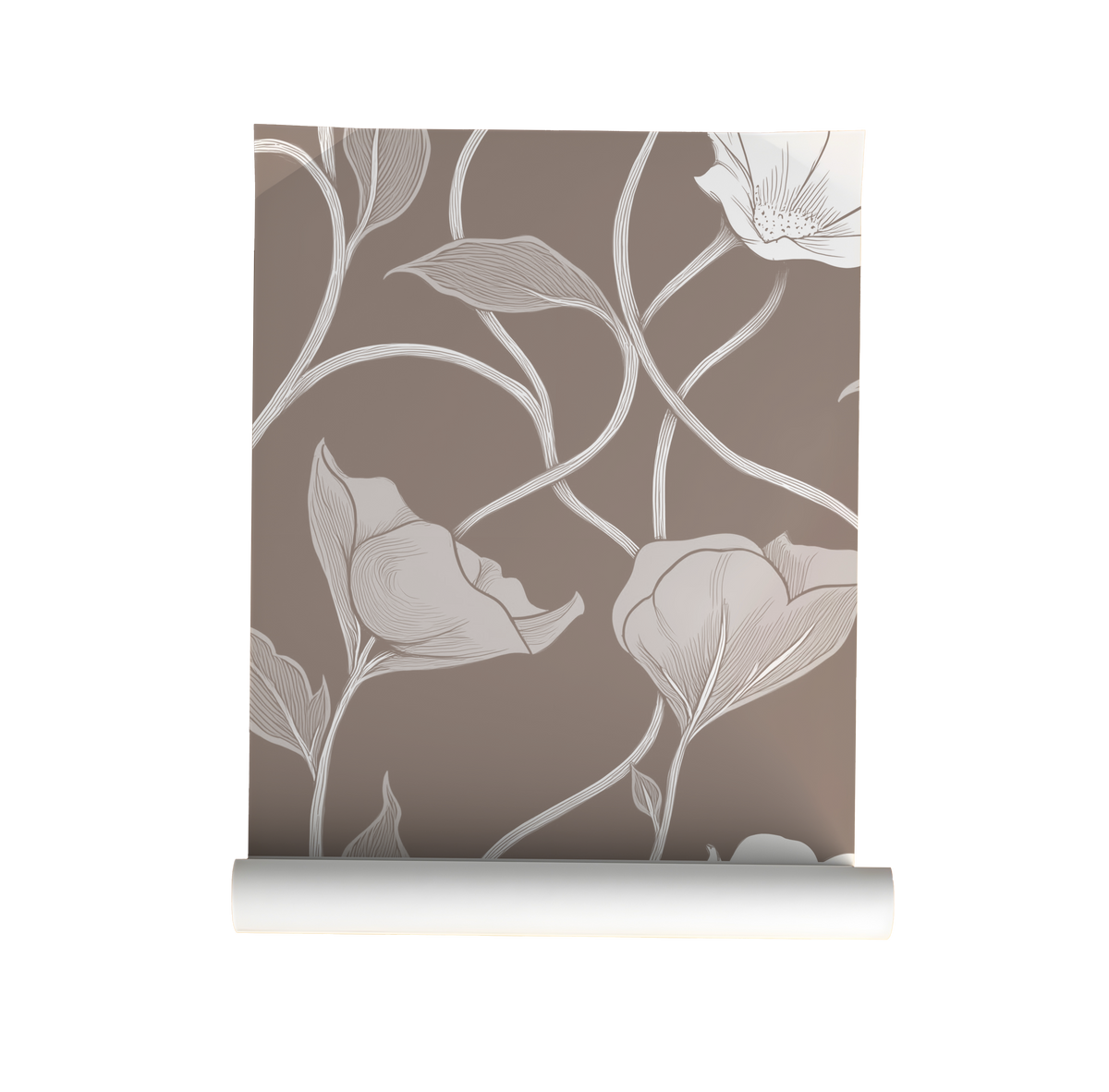 Taupe Floral Vines Wallpaper - Neutral Botanical Wallpaper