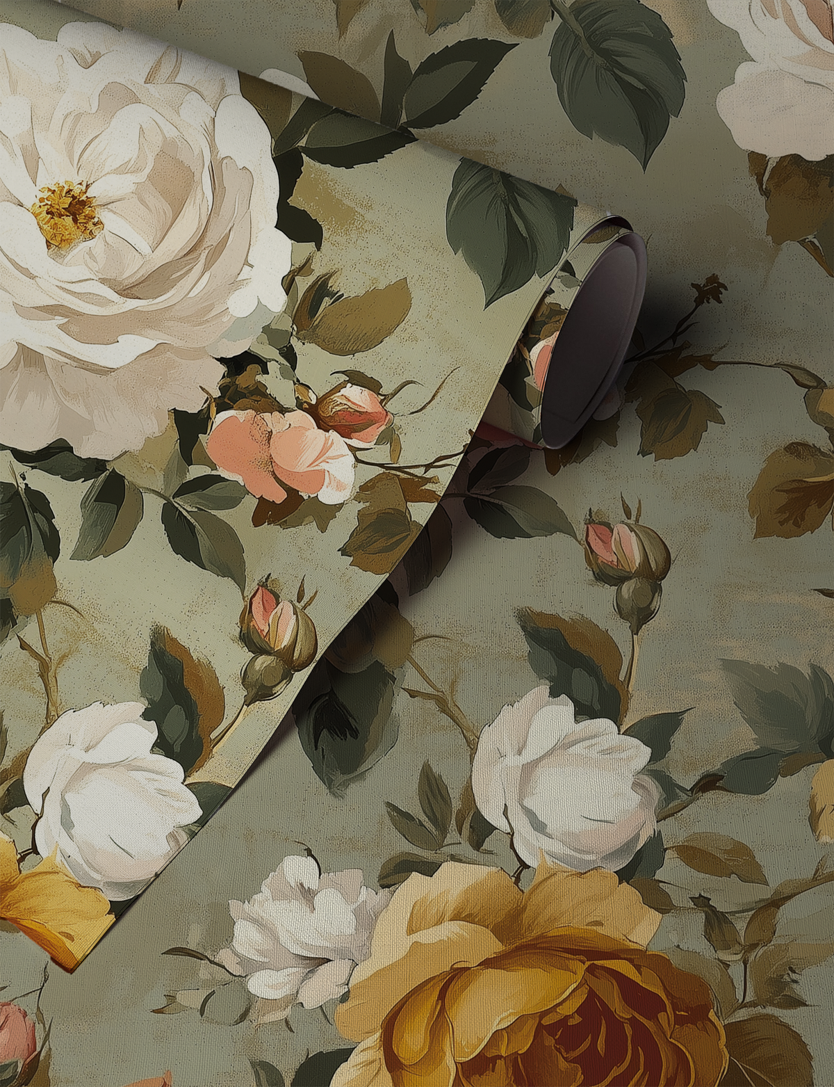 Heirloom Rose - Sage Floral Limewash Wallpaper