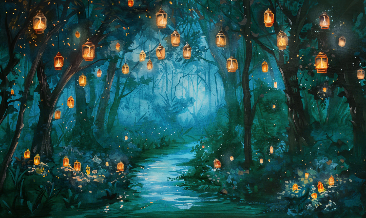 The Ethereal Night - Dark Moody Lantern Forest Wallpaper Mural