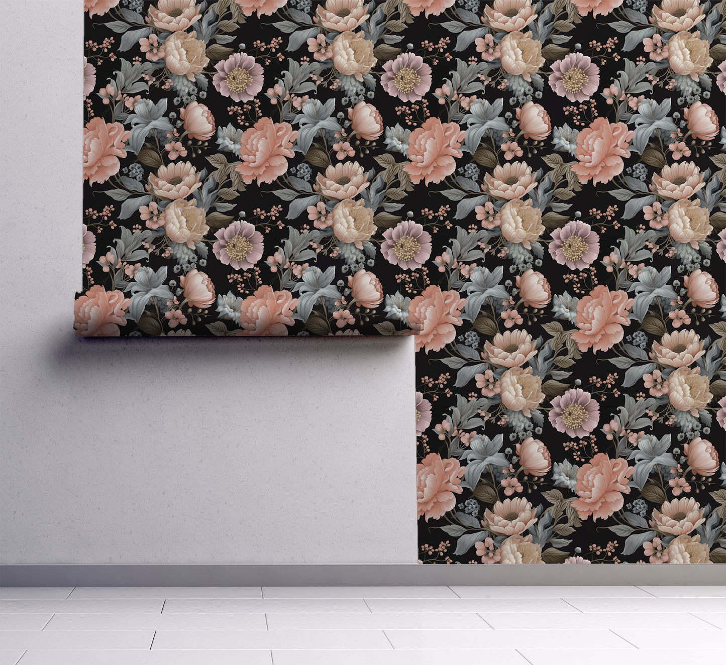 Floral wallpaper on wall