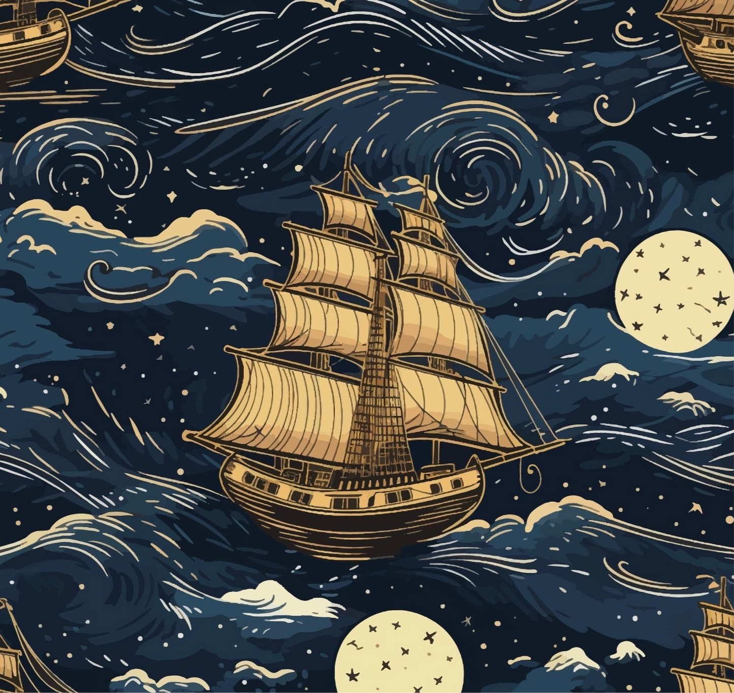 Enchanted Voyage - Celestial Ships in the Ocean Wallpaper