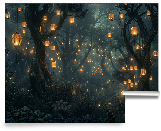 Luminary Woods - Ethereal Forest Lantern Wallpaper Mural
