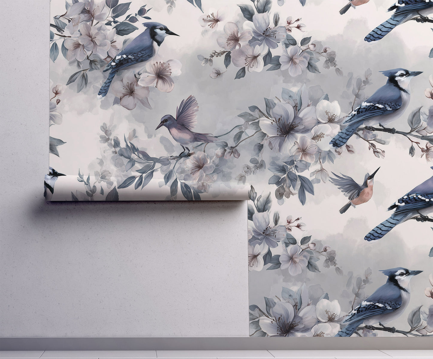 Blue Jay and Hummingbird Wallpaper