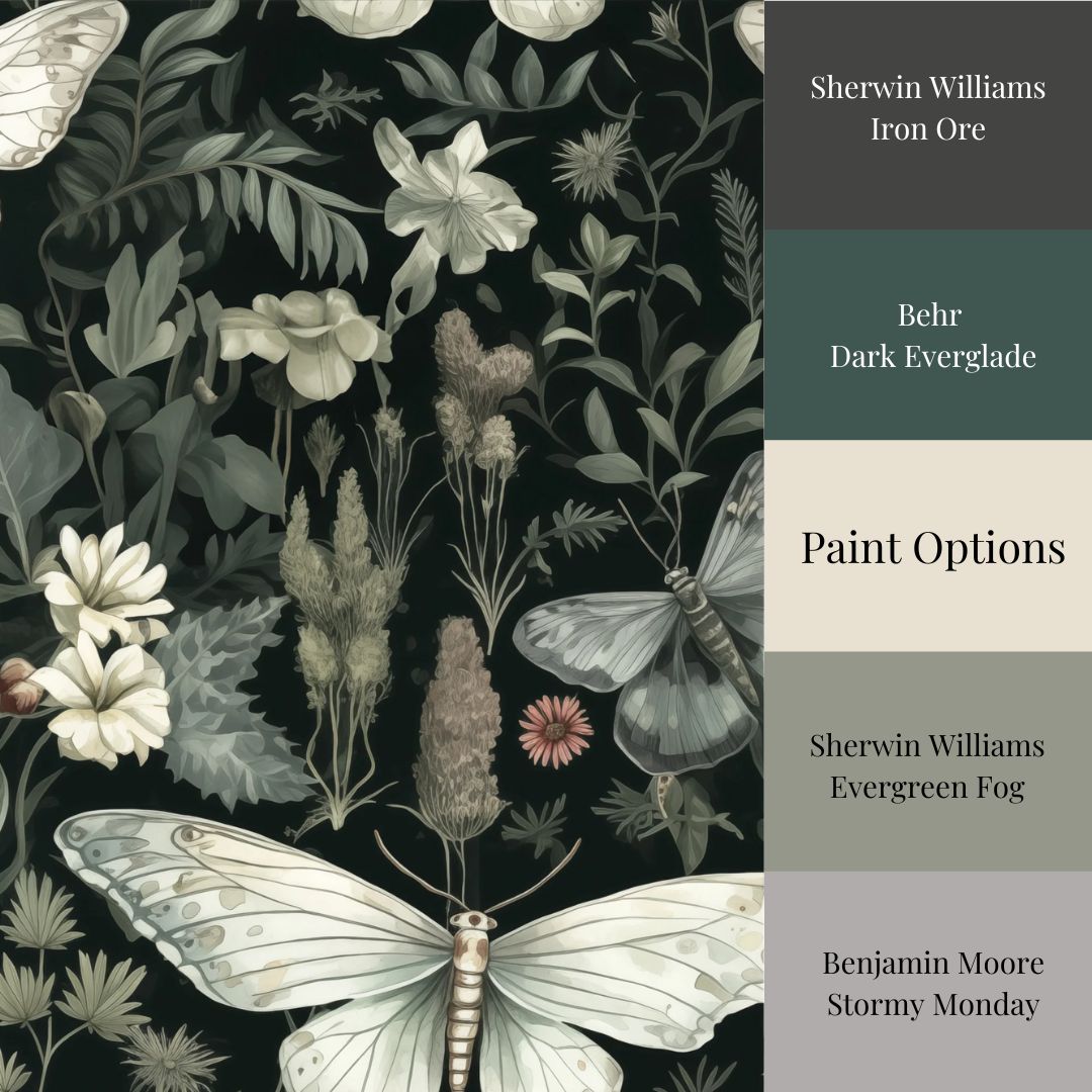 A Moths Tale - Green Floral Moth Wallpaper