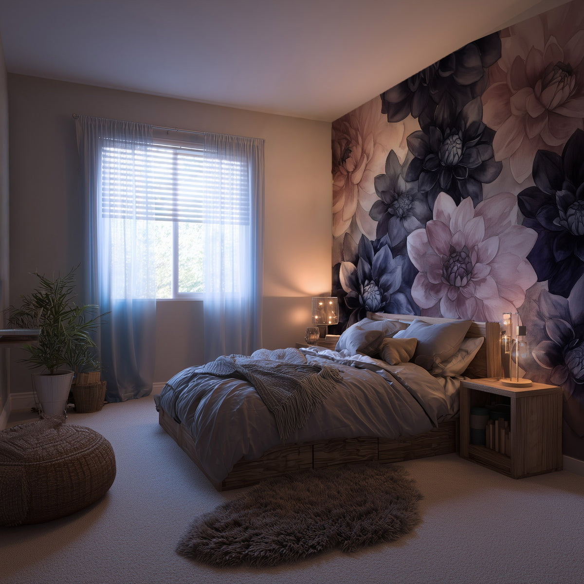 pink and black dahlia large floral print gothic peel and stick wallpaper mural