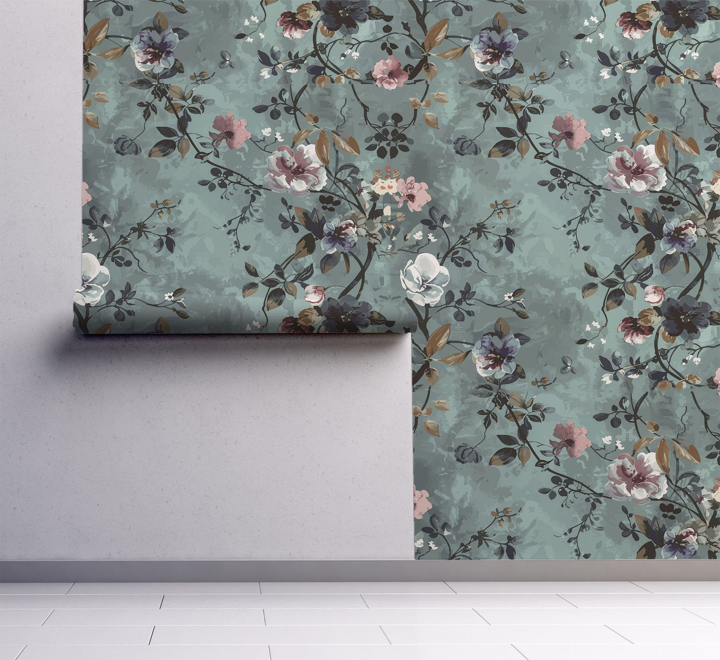 Water Your Flowers - Blue Watercolor Floral Wallpaper