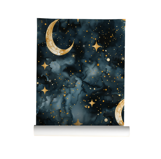 Crescent Moon - Dark Celestial Watercolor Wallpaper