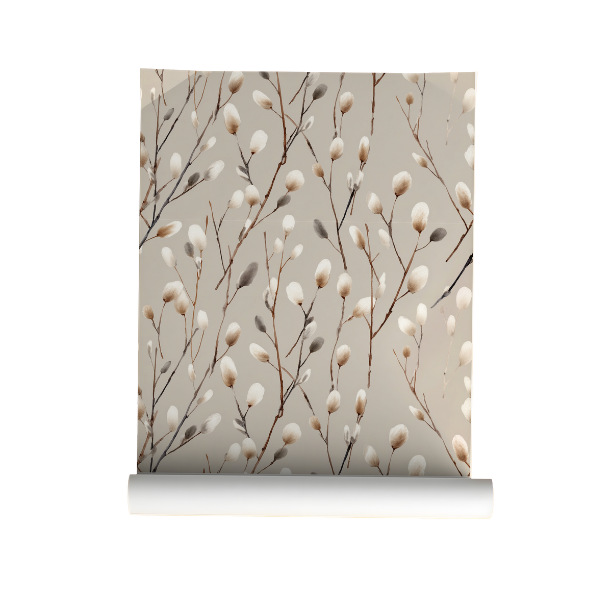 Furry Catkins Wallpaper – Neutral Botanical Peel and Stick Wallpaper