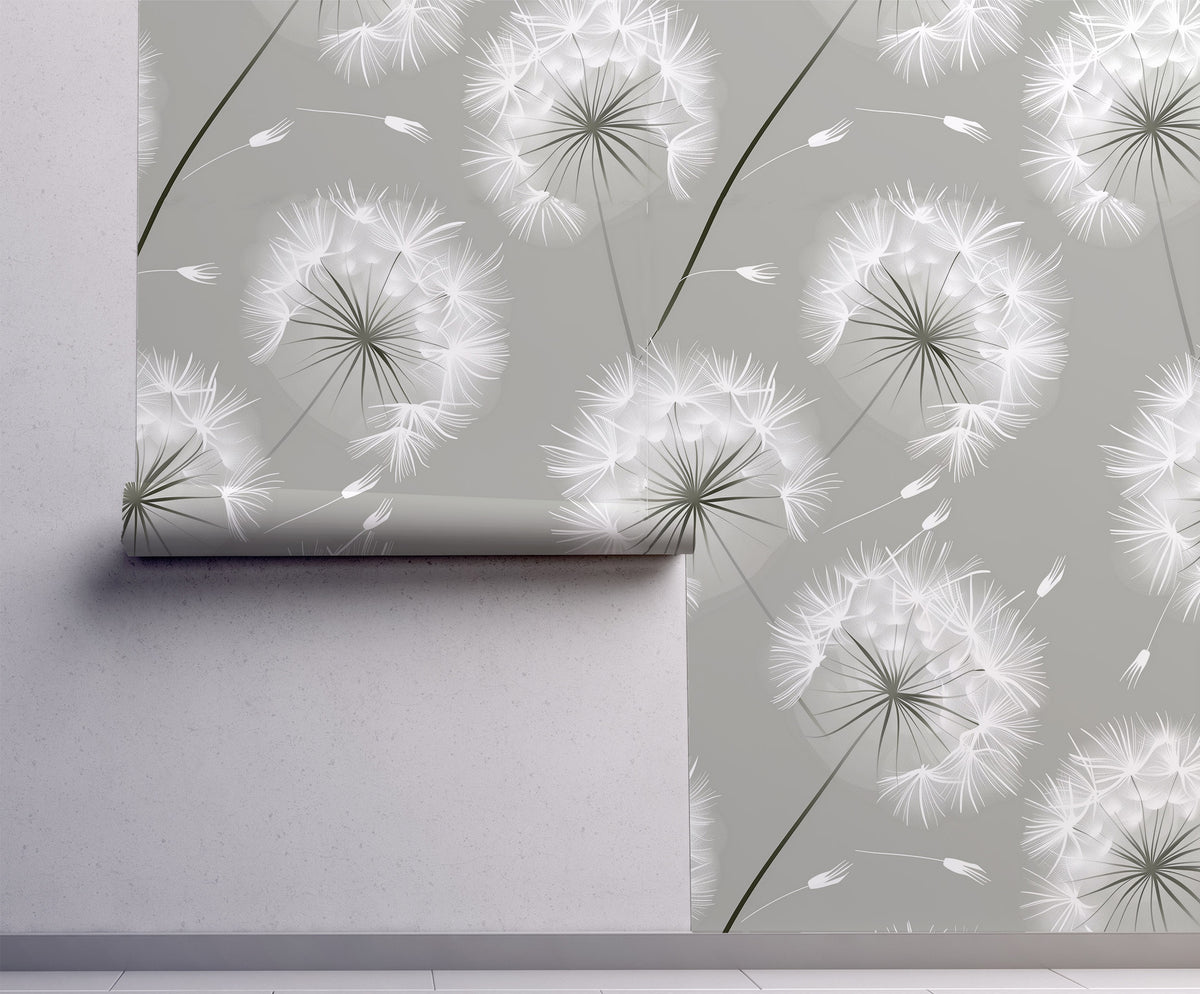 Dandelions Wallpaper – Grey Botanical Wallpaper