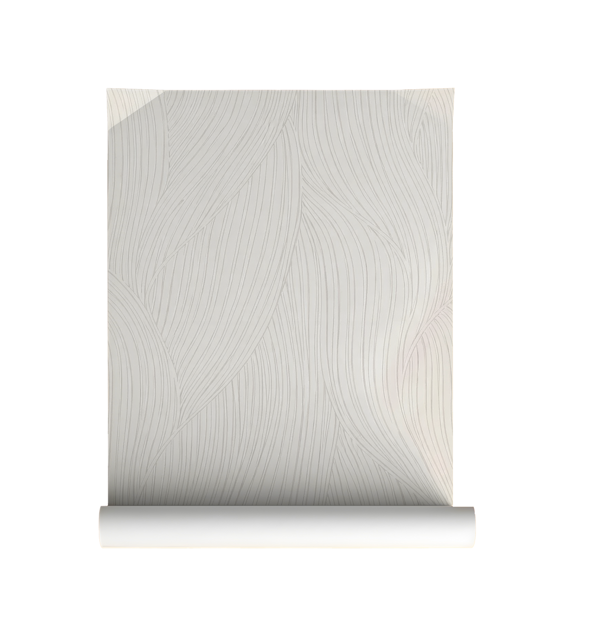 White plaster effect wallpaper with soft grey flowing linework and a subtle textured abstract design.