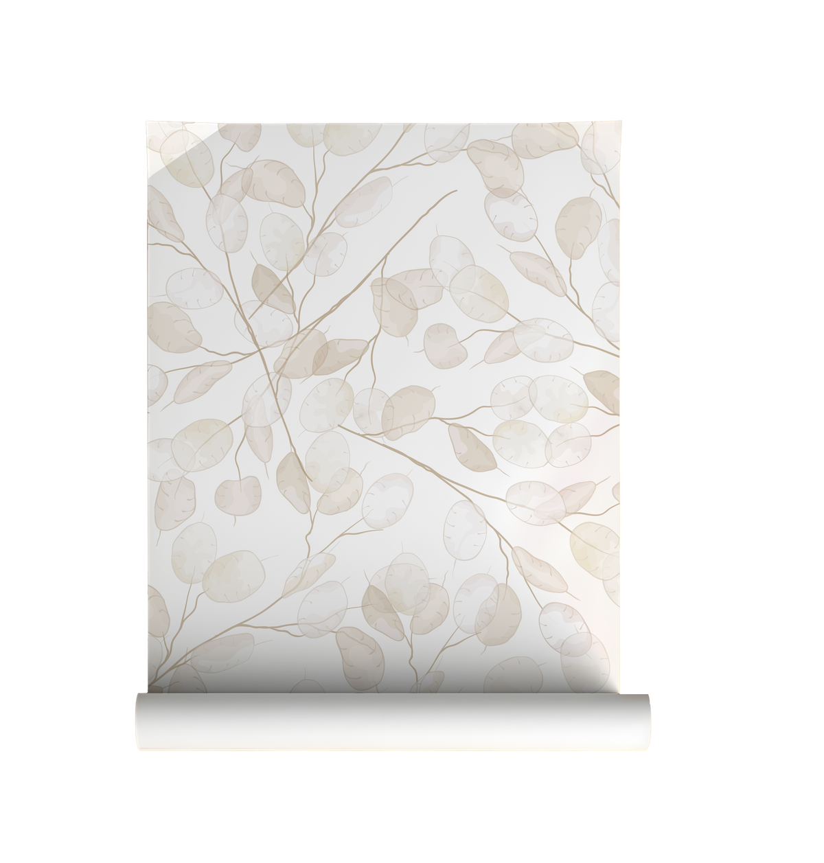 neutral botanical honesty leaves wallpaper roll with delicate lunaria branches