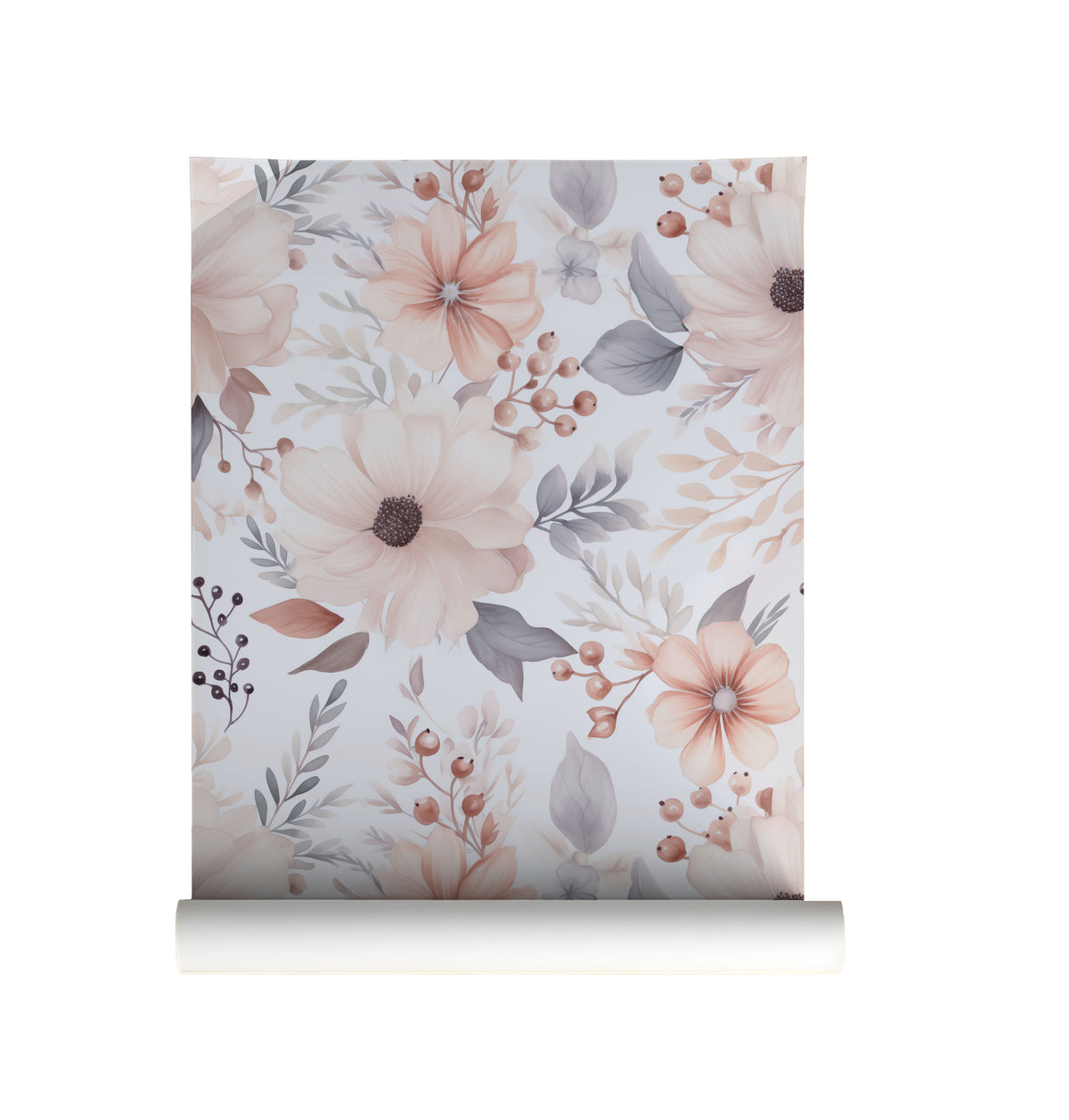 Watercolor Garden - Dusty Rose and Grey Floral Wallpaper