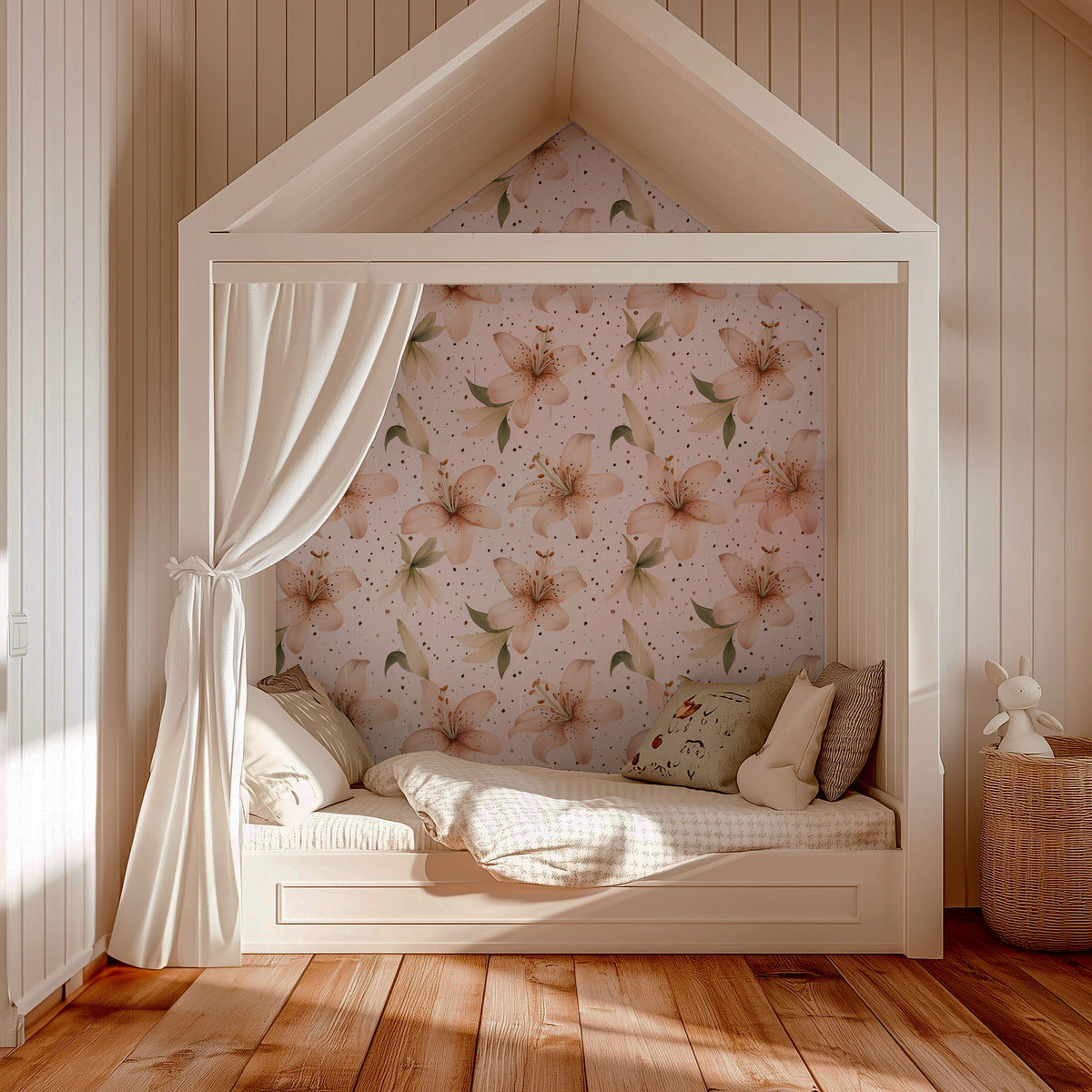 Peaches and Cream Lily Terrazzo - Watercolor Flowers Wallpaper