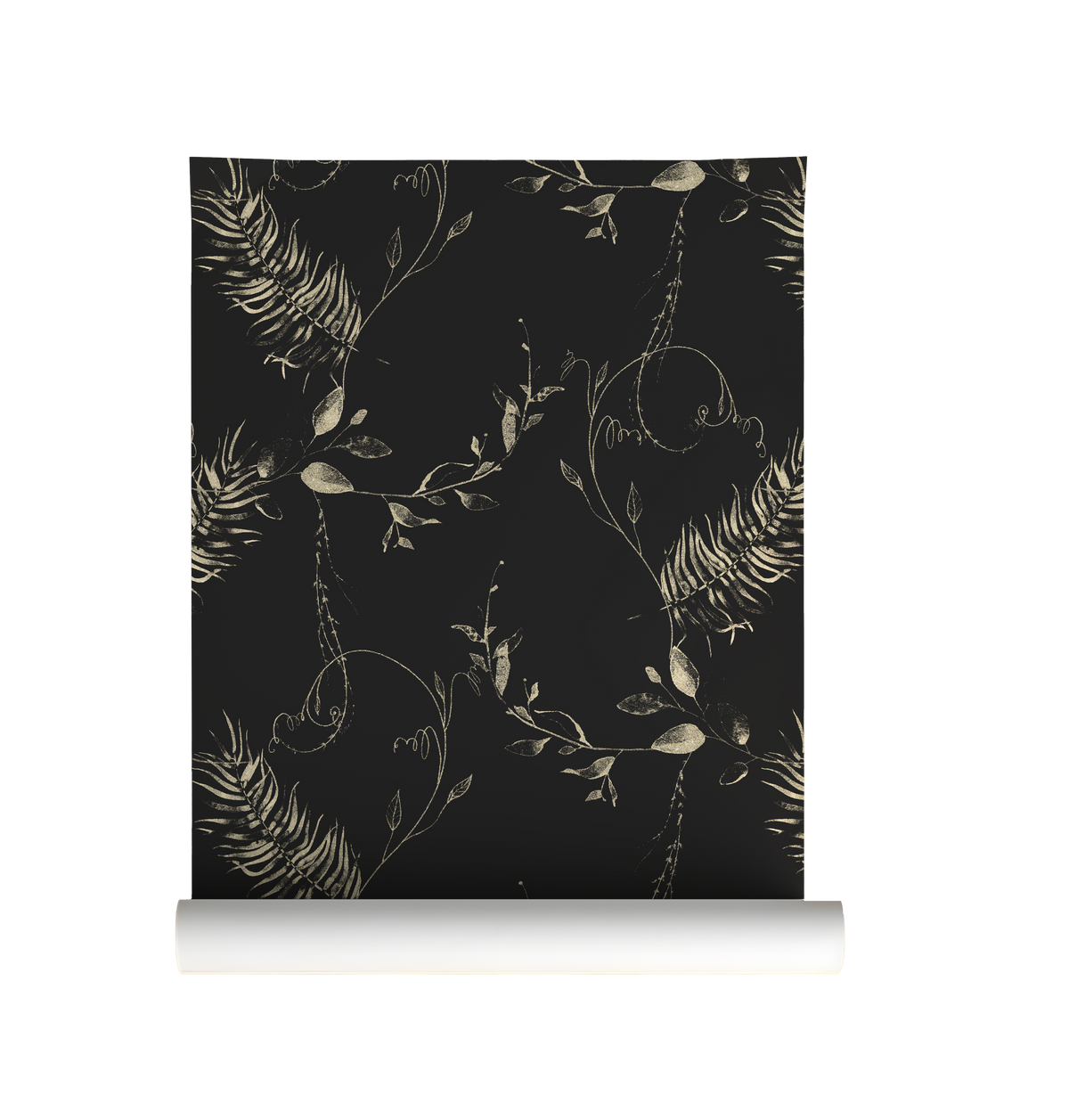 Nocturnal Ferns | Black and Gold Floral Peel and Stick Wallpaper
