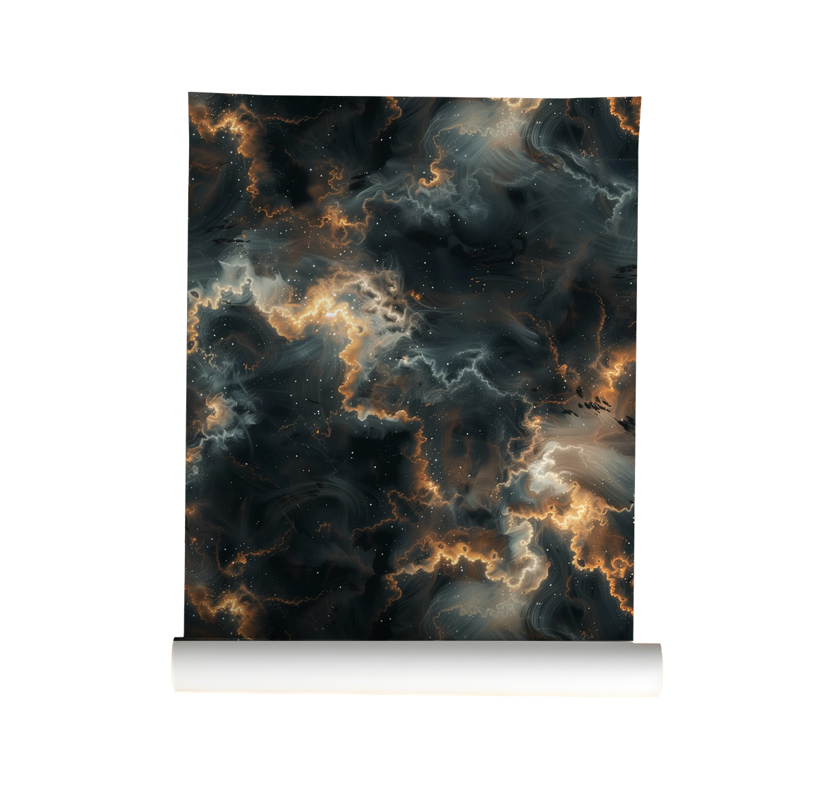 Celestial Storm – Black and Gold Nebula Wallpaper
