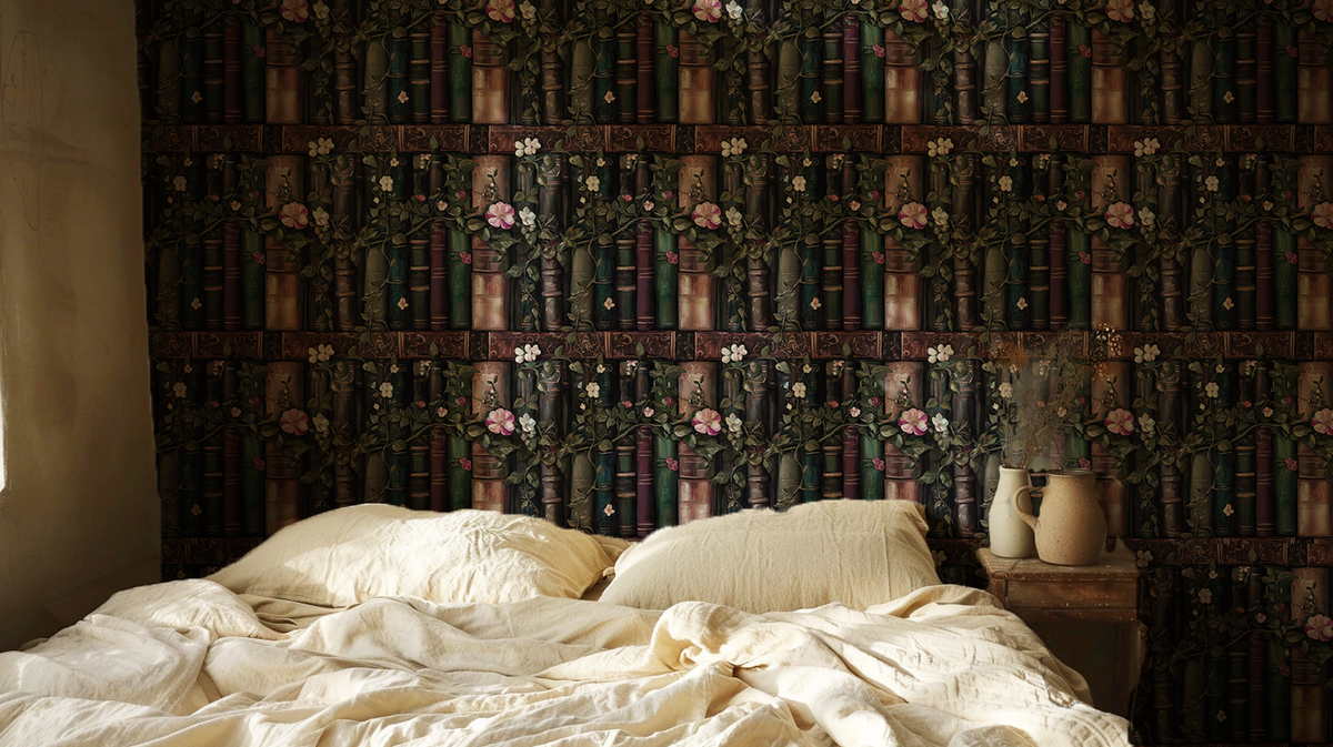Old World Library – Dark Academia Bookshelf Wallpaper
