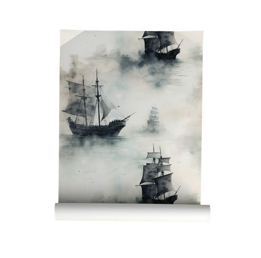 Whispers from the Fog - Ethereal Ships in the Ocean Wallpaper