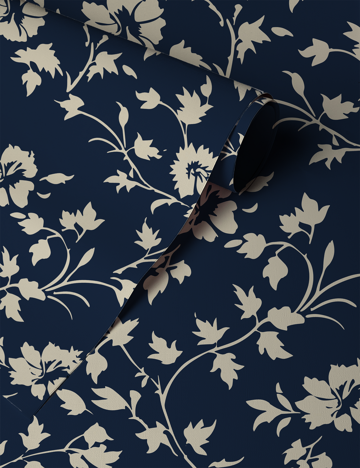 Navy Lace – Navy and Cream Floral Wallpaper