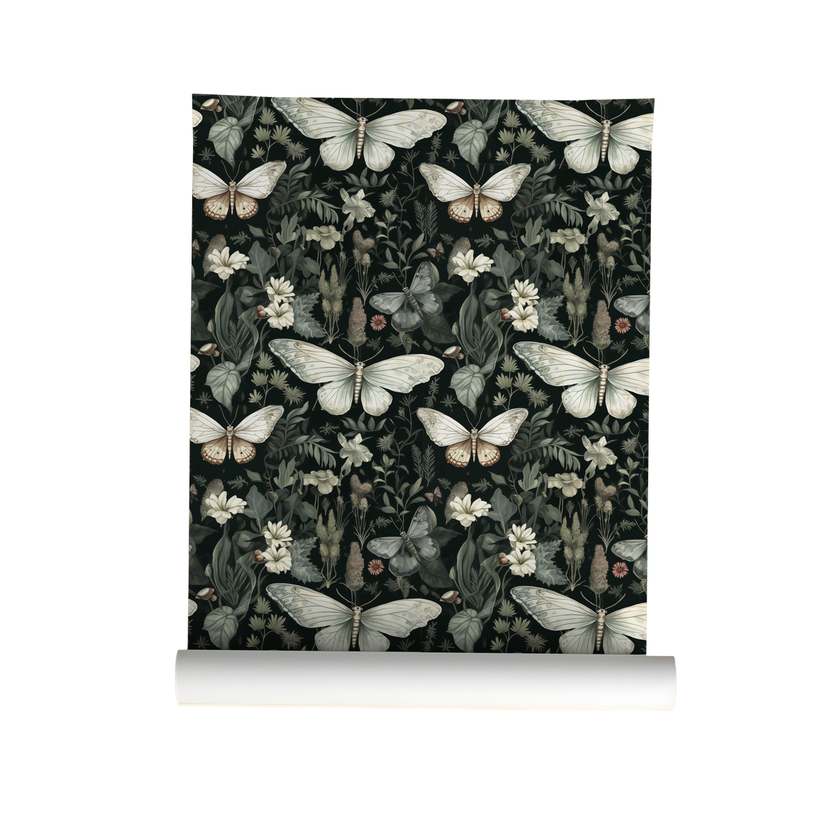 A Moths Tale - Green Floral Moth Wallpaper