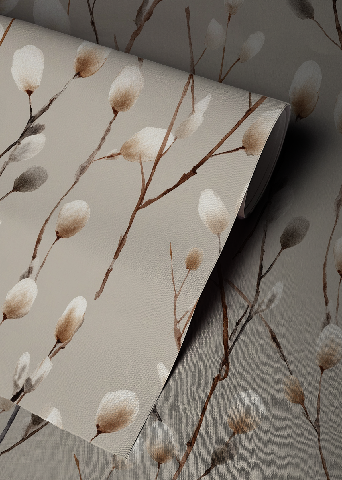 Furry Catkins Wallpaper – Neutral Botanical Peel and Stick Wallpaper