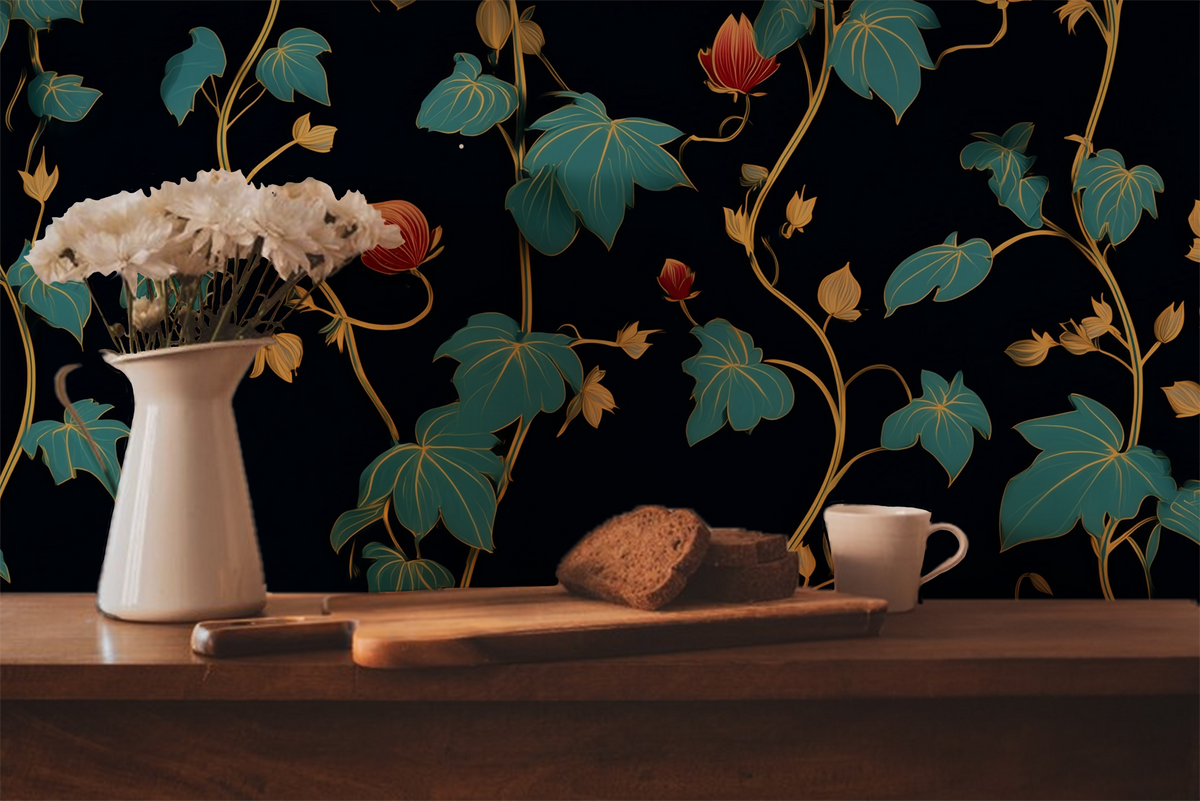 Folkloric Vines – Dark Botanical Peel and Stick Wallpaper