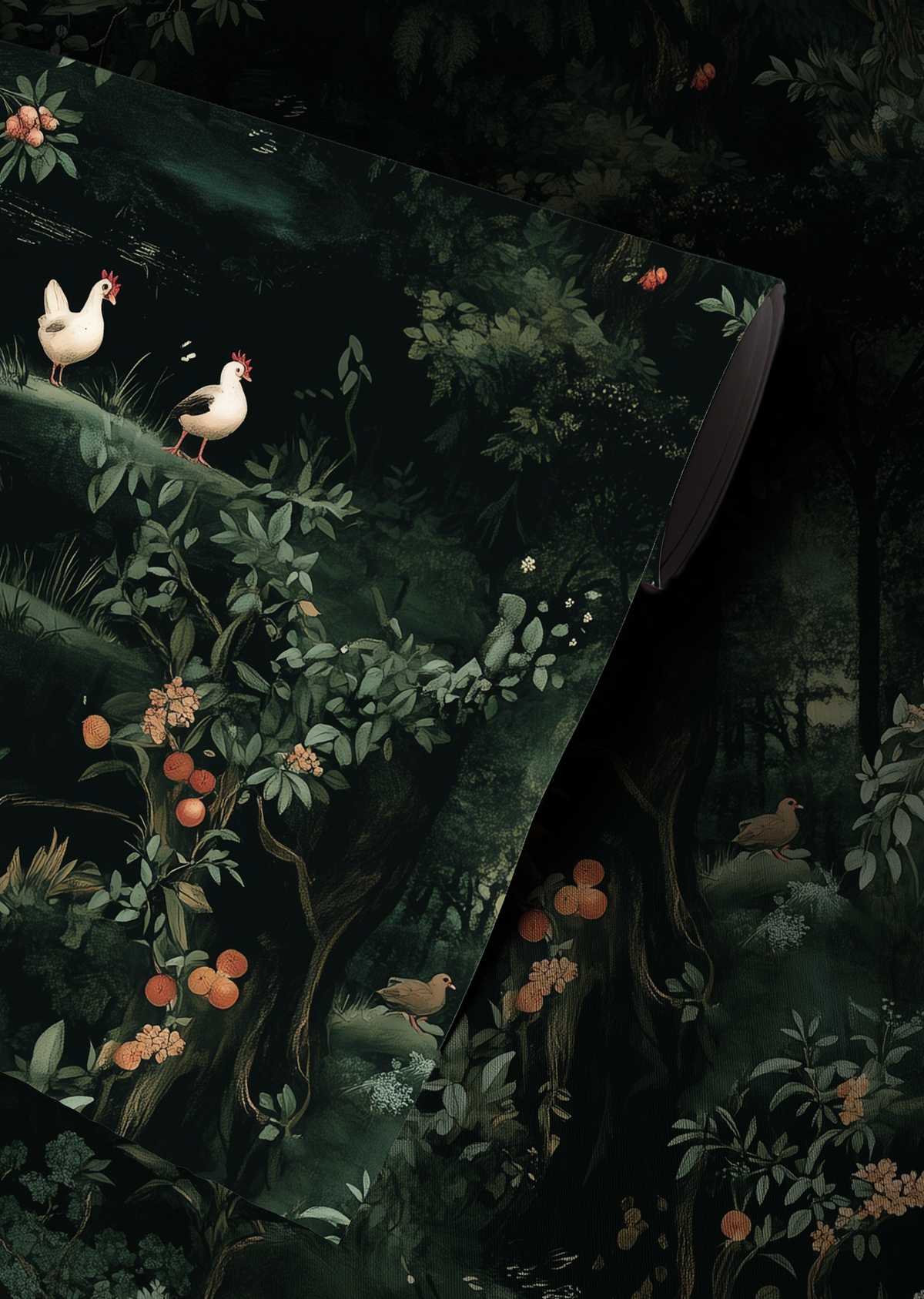 dark botanical farmhouse chicken peel and stick wallpaper
