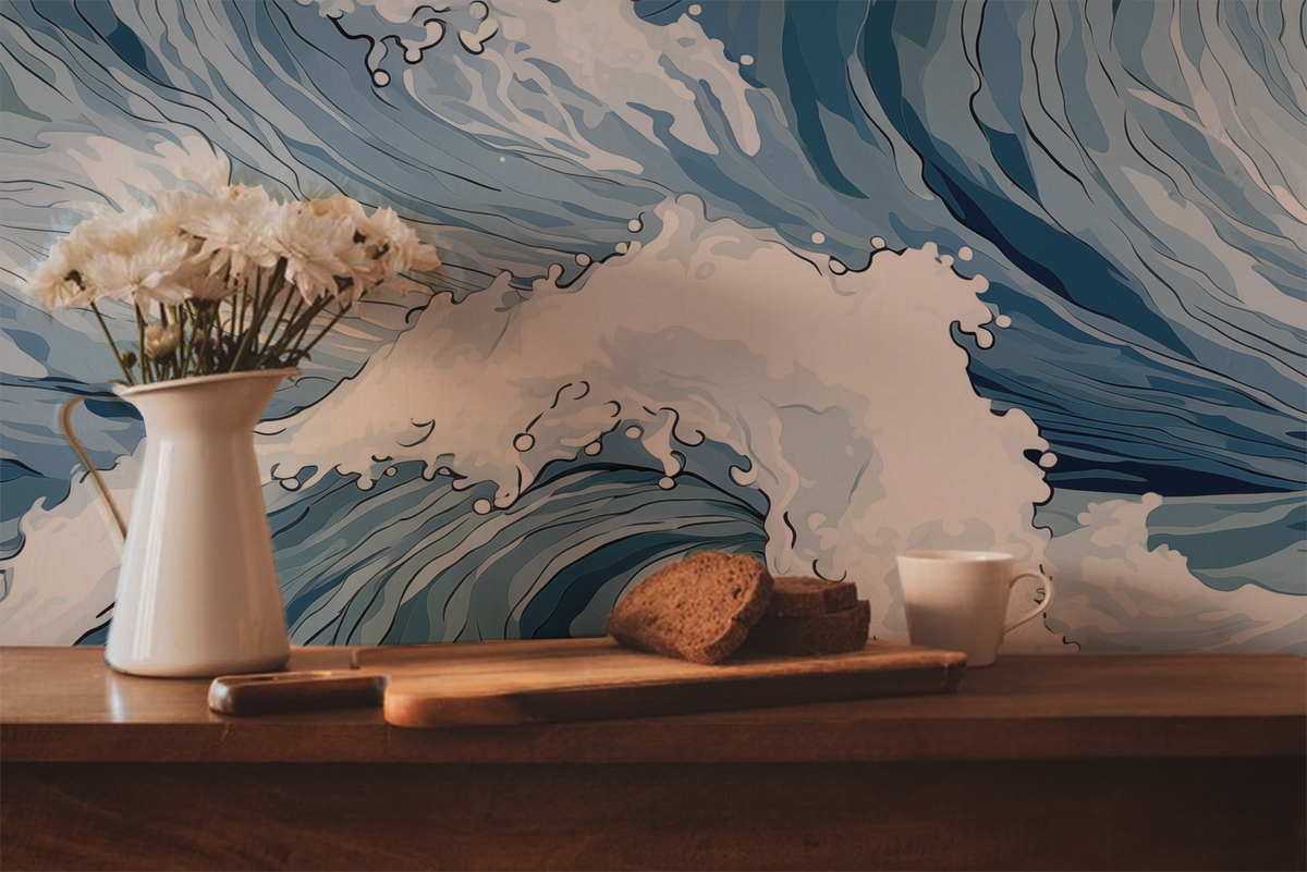 Blue Wave Wallpaper – Ocean Coastal Peel and Stick Design