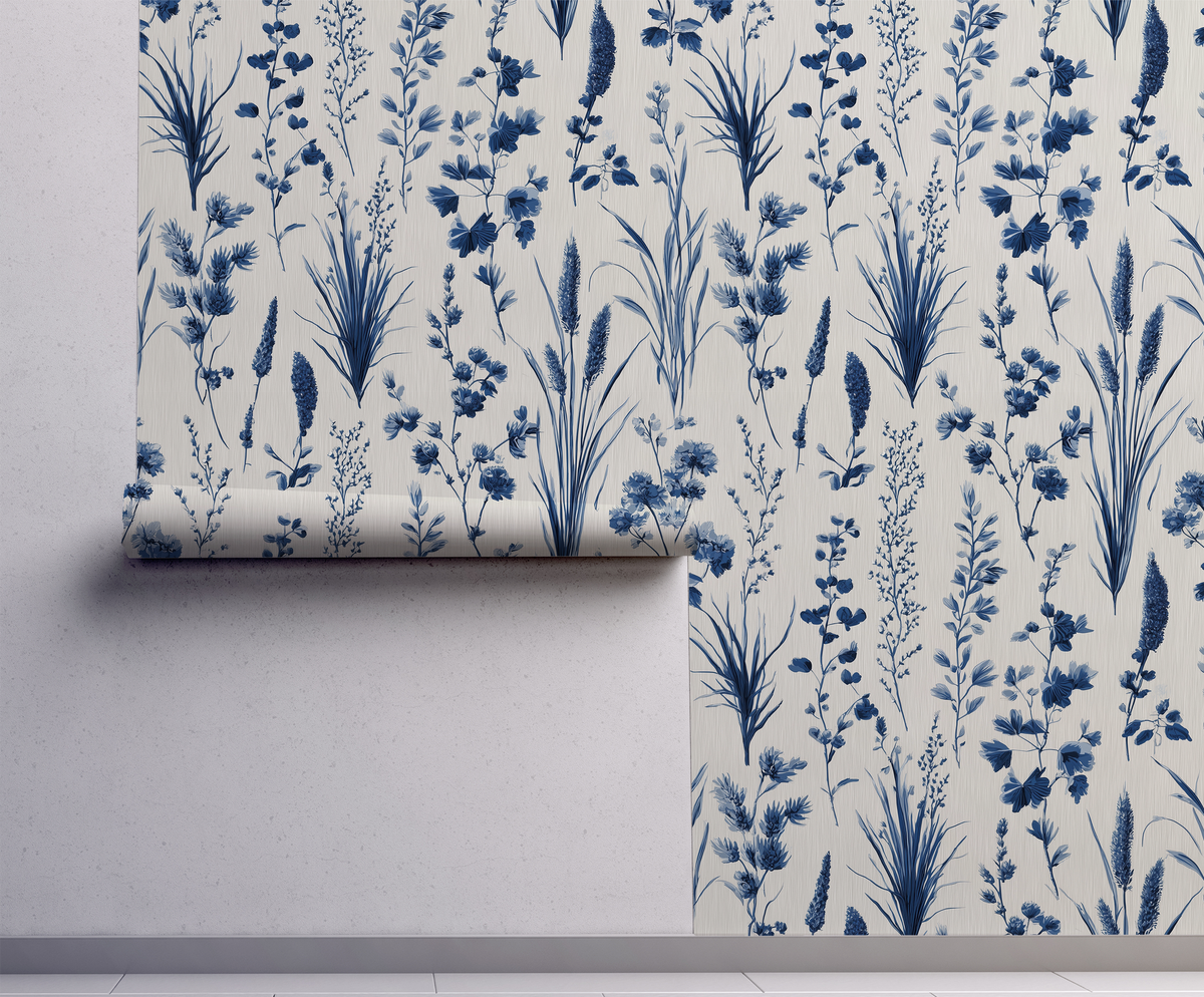 Soft Blue Floral Wallpaper – Delicate Botanical Design