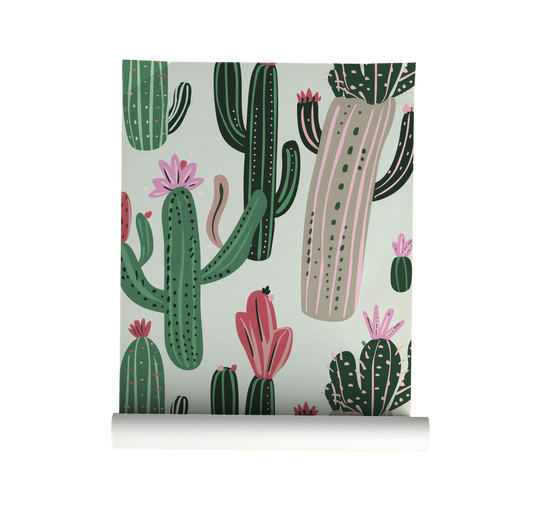 Southwest Cactus Wallpaper – Retro Desert Botanical Design