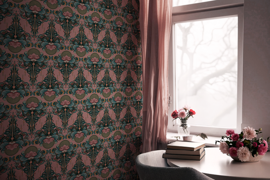 Art nouveau vintage pink peel and stick wallpaper