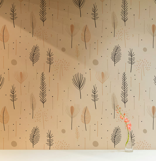 Neutral Boho feather peel and stick wallpaper