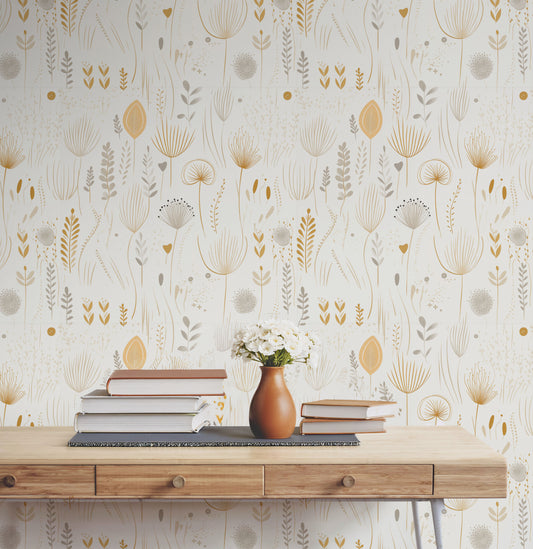 Neutral floral boho peel and stick wallpaper