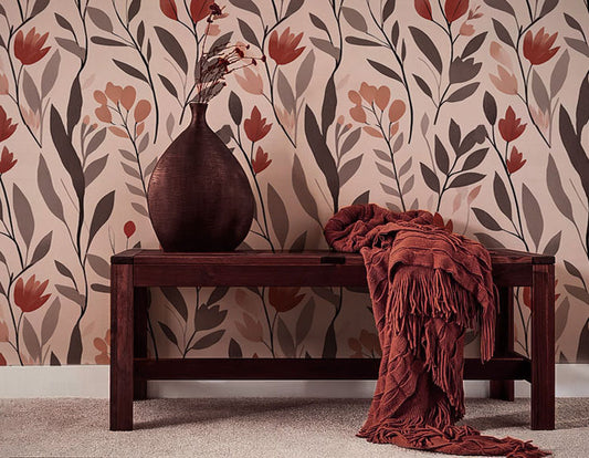 Neutral botanical floral peel and stick wallpaper