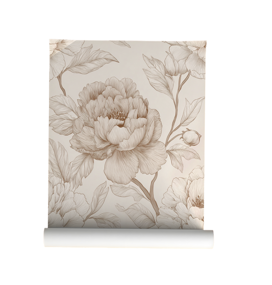 Vintage Peony Floral Wallpaper – Soft Neutral Botanical Design