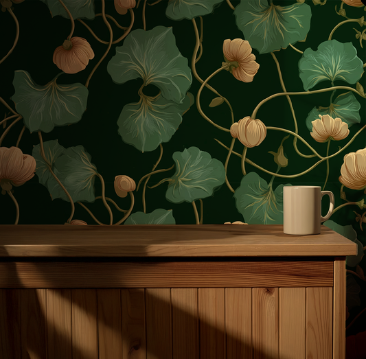 Dark moody botanical vine eel ands tick wallpaper